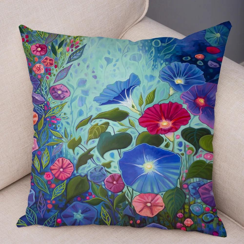 Nordic Watercolor Flower Pillowcase Soft Plush Decor Cartoon Floral Plant Cushion Cover for Sofa Home Children Room Pillow Case