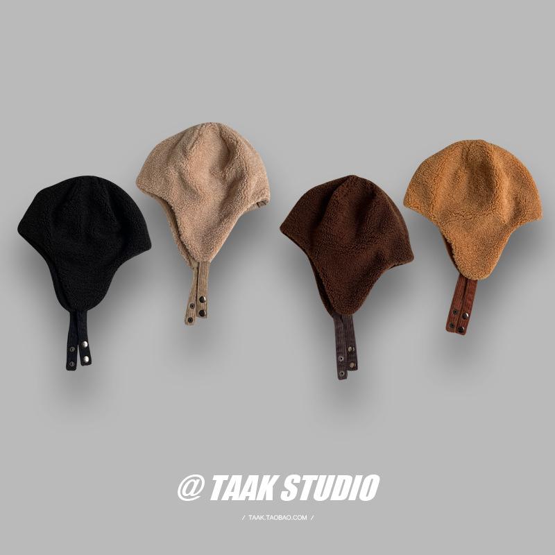 

Double-sided plush children winter plush warm corduroy ear caps ski flying caps tide M（56-58cm） чорний