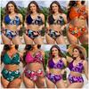Plus Size Womens Floral Print Bikini Set With Padded Cups No Underwire Wide Waistband Swimwear