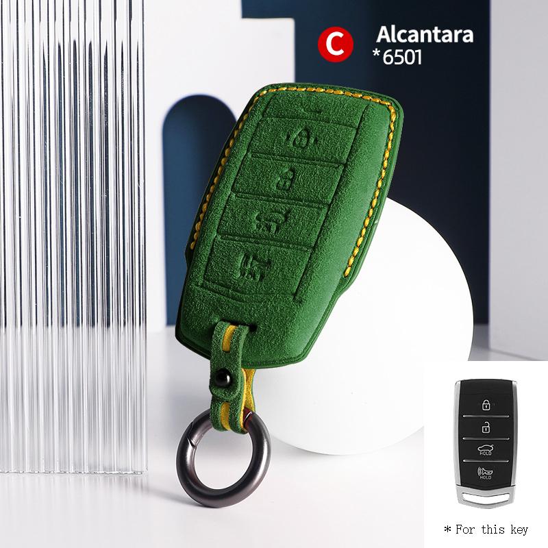 Suede Alcantara For Genesis G70 G90 G80 2017 2023 2020 Accessories Car Key Case Cover Auto Remote Protector Keychain Shell