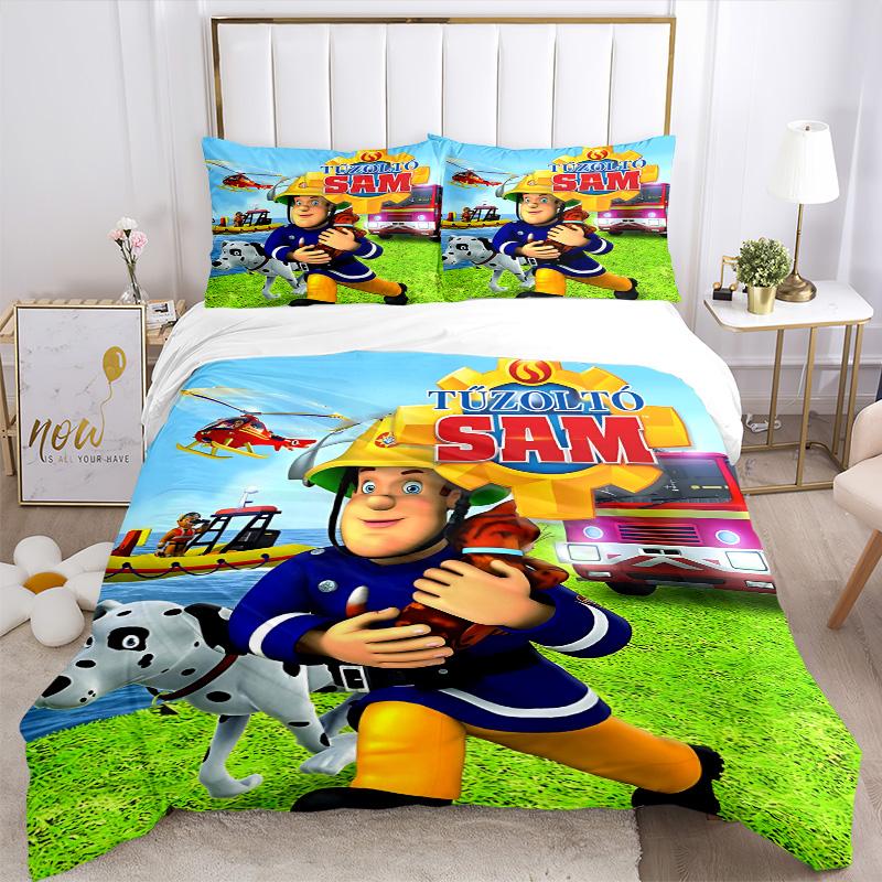 Fireman Sam'S Heroic Rescue Print 3Pcs Bedding Setduvet Cover With 2 Bedropillowcase Home Birthday Gift