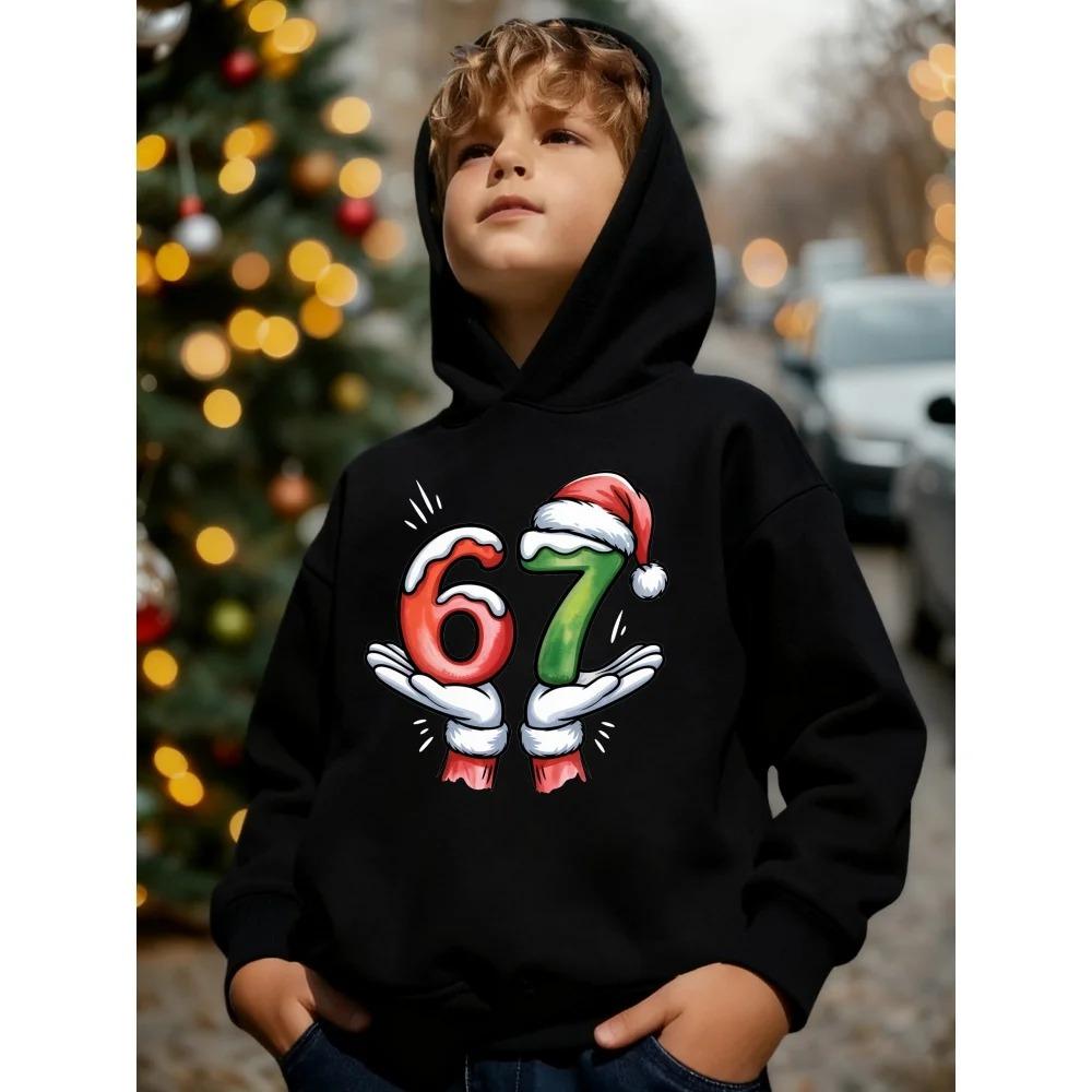 Funny Slang 67 Hoodie Unisex Girls' 3D Graphic Pullover Long Sleeve Comfortable Trendy Street Long Sleeve Children's Clothing