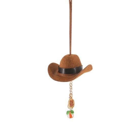 Cowboyhut Anhänger Auto Spiegel Kappe Western Stil Stoff Auto Ornament für Weiche Textur Rückspiegel Dekoration Fahrzeug Innenraum Zubehör Fahr-Glücksbringer