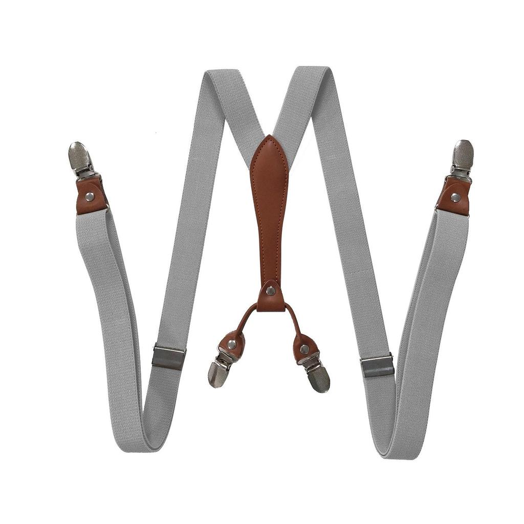 Unisex 2.5cm Elastic Leather Suspenders with 4 Clips