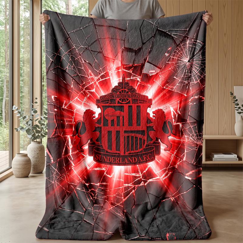 Sunderland Football Print Flannel Blanket, Soft Warm Lightweight Throw Blanket for Sofa Bed Camping