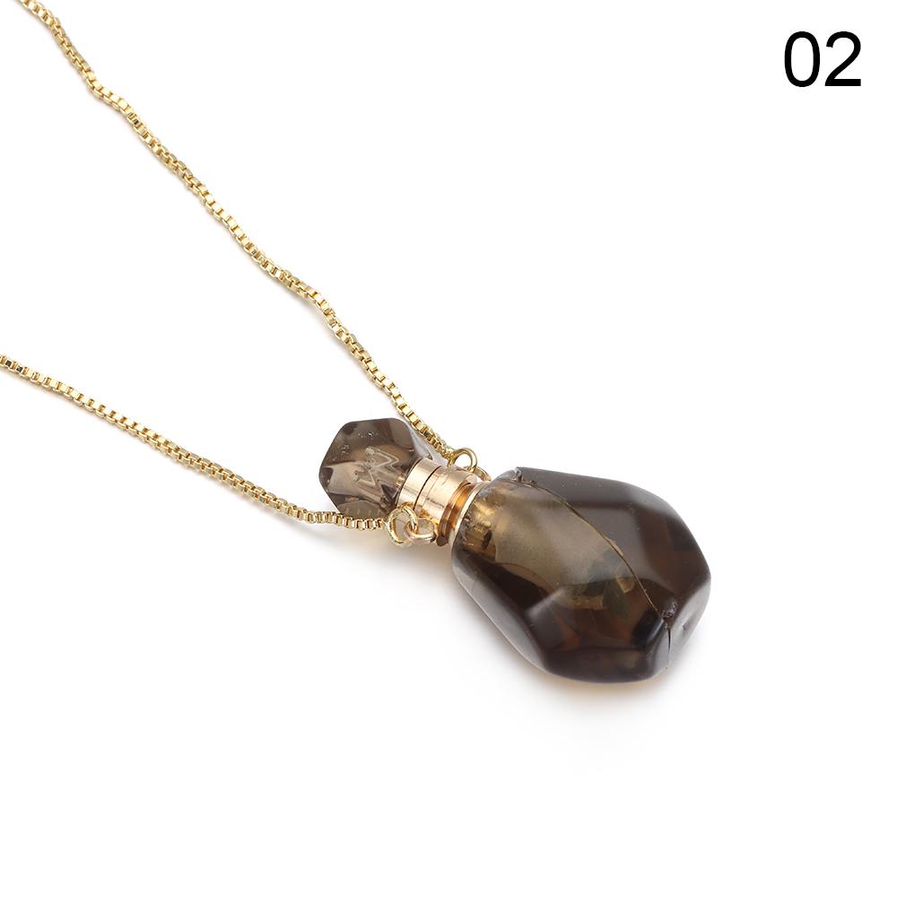 Natural Stone Perfume Bottle Necklace Amethysts Quartz Water Drop Pendant Necklace Crystal Essential Oil Diffuser Vial Jewelry