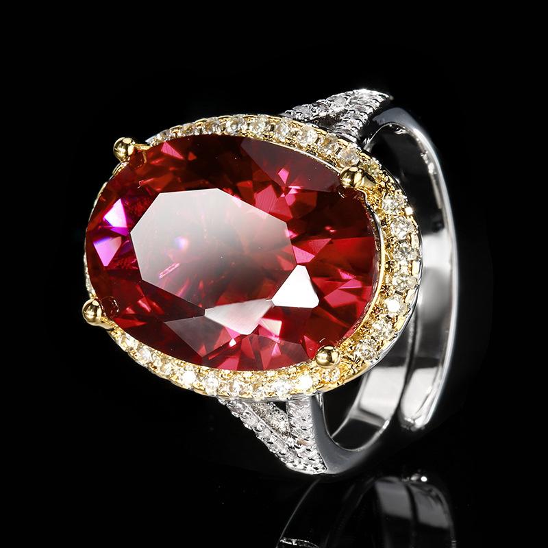 Jewelry Copper Bottom Gold-Plated Simulation Color Blue Spinel Ring 12 * 16