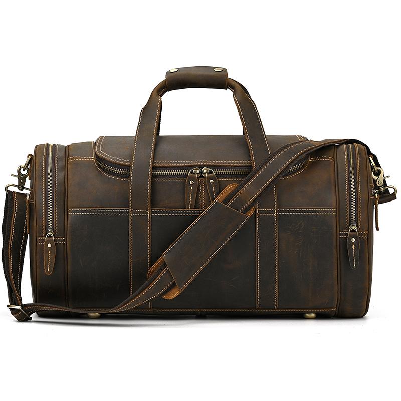 New Fashion Genuine Leather Men's Travel Bag Cowhide Luggage Bag For Man Crazy Horse Leather Crossbody Hand Luggage Shoulder Bag