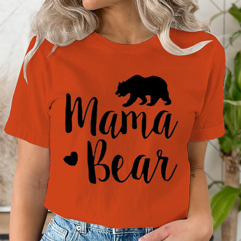 Mama Bear Print T Shirt Women Kawaii Graphic Shirts Casual Short Sleeved Black Female Tee O-neck Harajuku T-shirts Mom Y2k Top
