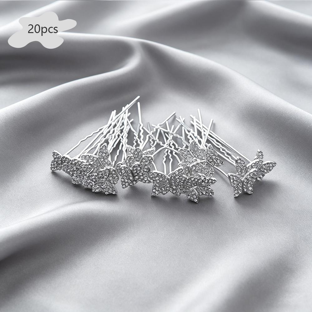 

20Pcs Silver Butterfly Rhinestone Hair Pins Set Sparkling Crystal Butterfly Hair Sticks Elegant Bridal Hair Accessories Weddings