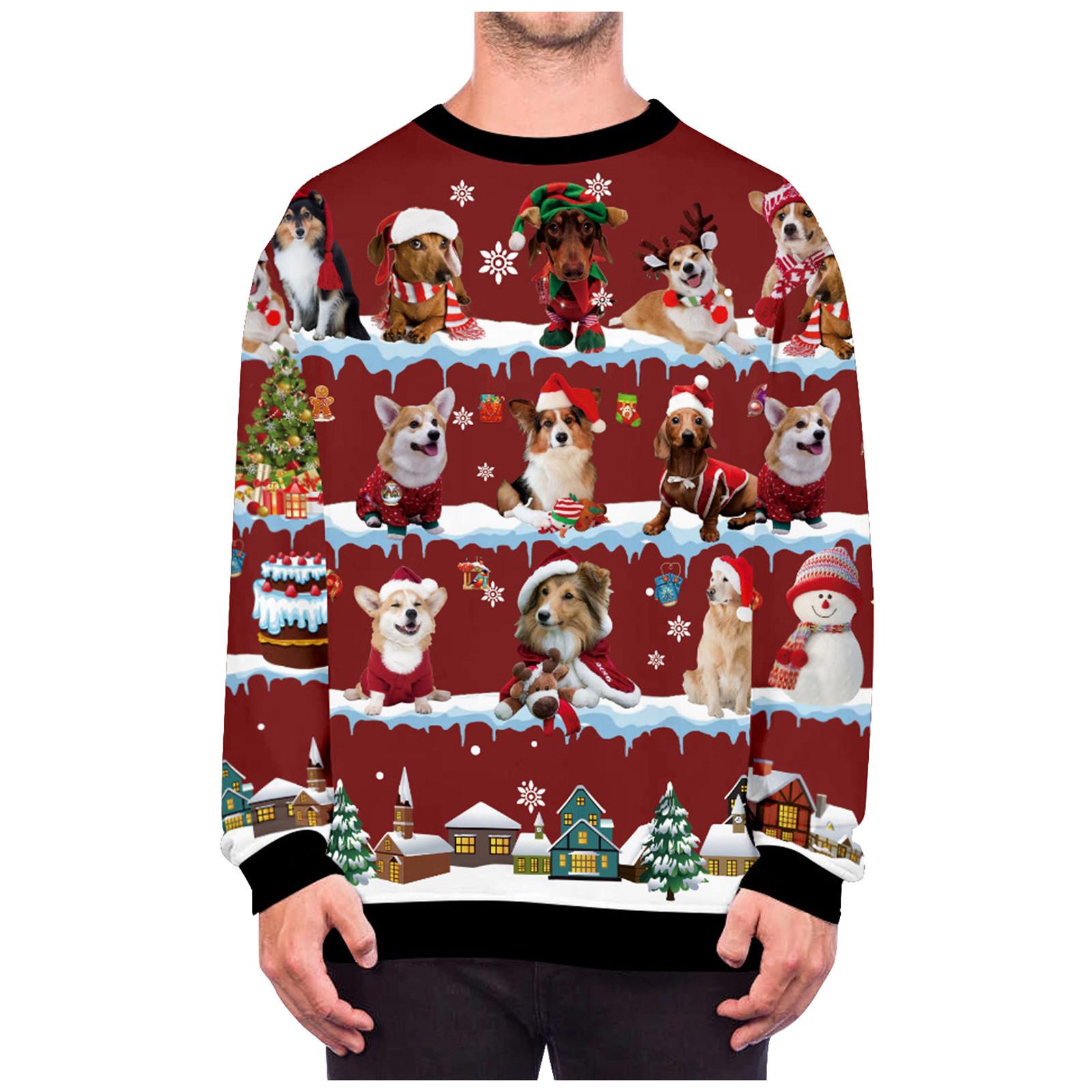 

Рождественский повседневный свитер с круглым вырезом, весенний и с длинным рукавом XL винный