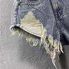 Vintage Low Rise Denim Shorts with Fringe & Ripped Pockets