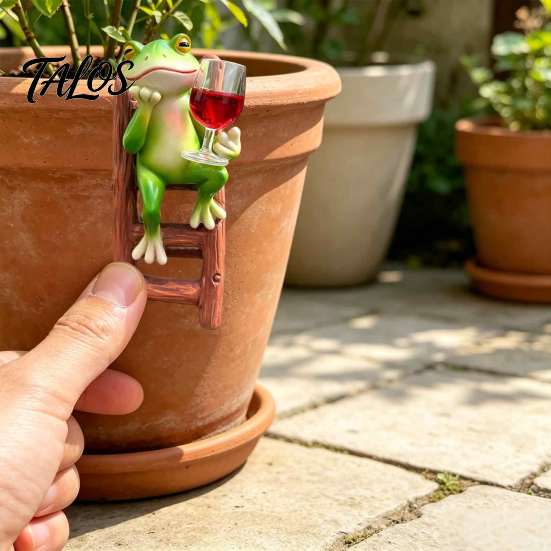 Creative Home Decor Items Resin Frog on Ladder Statue, Funny Holding Wine Glass Figurine, Whimsical Desk Accessories Garden Plant Pot Hanging Ornament