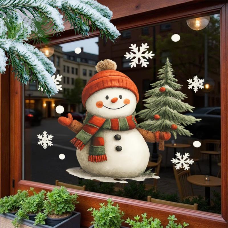 2025 New Year Snowman Santa Claus Home Room Wall Glass Static Sticker Removable Cartoon Christmas Window Sticker Decoration