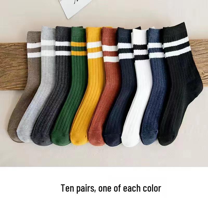 Japanese Retro Colorblock Mid-Calf Men's Socks - Breathable, Odor-Resistant, Sweat-Absorbent for Business In Spring & Autumn.