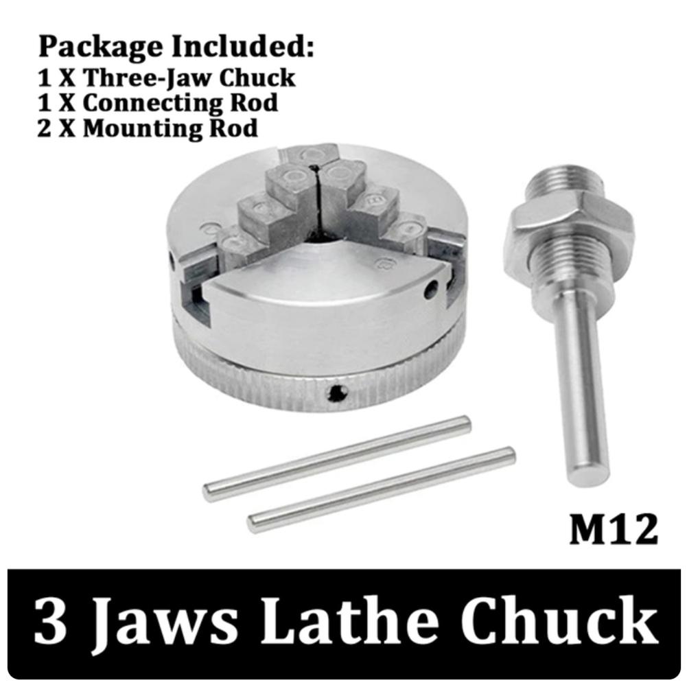 Z011 3 Jaws Lathe Chuck Kit Manual Self-Centering Mini Drill Chuck M12 Connection Rod for Grinding Milling Turning Machine Parts