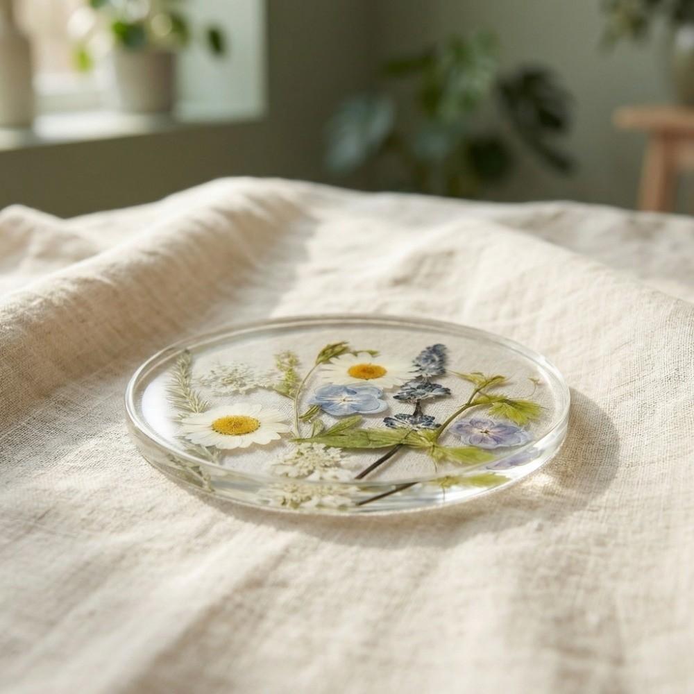 Colorful Acrylic Coasters Transparent Insulation Pad Floral Print Coasters  Dining Table