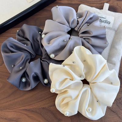 Retro Pearl Satin Hair Scrunchies Headband Women Temperament Hair Rope Rubber Band Spring/summer Fashion Female Hair Accessories