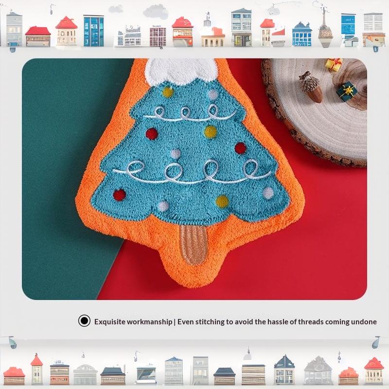 1Pc Christmas Hand Towel, Hanging Household Hand Towel, Kitchen And Bathroom Quick Drying Coral Fleece Christmas Towel