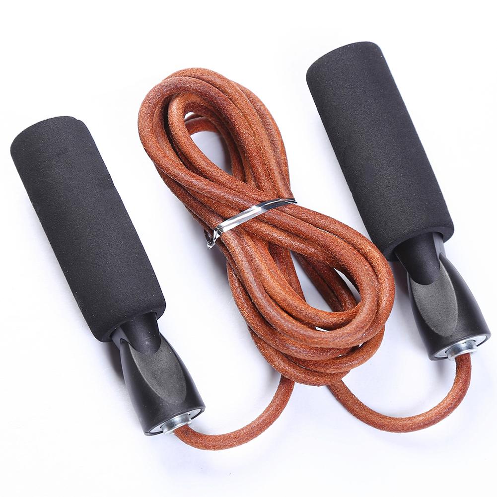 Adjustable Jump Rope Skipping Leather Rope with Bearing Comfortable Sponge Handles for Skipping Boxing Fitness