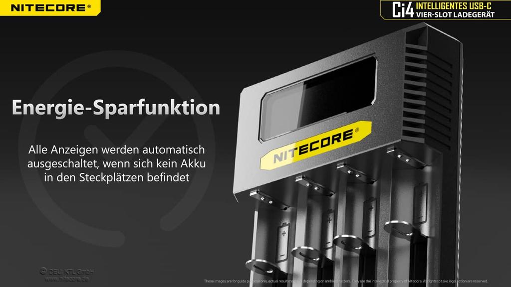 Nitecore Ci4 Vier-Schlitz USB-C Smart Charger für Li-Ion, Ni-Cd und NiMH Akkus