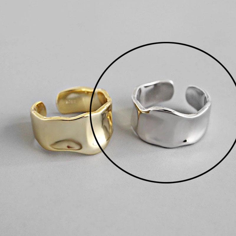 925 Silver Rings For Women Hollow Out Gold Color Temperament Personality Fashion Female Trendy Resizable Opening Rings
