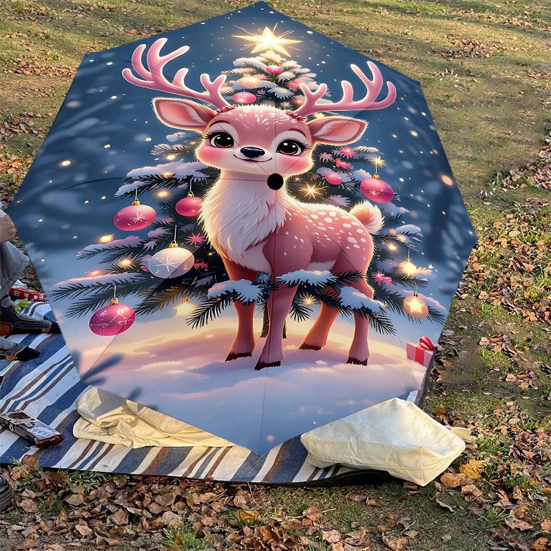 1 Stück Weihnachts-Regenschirm mit Hirsch-Motiv, automatisch auf- und zuschlagbar, winddicht, 8-Speichen stabiles Dach, langlebige Speichen, modisches Design, Outdoor-Accessoire, lustiges Druckmotiv,