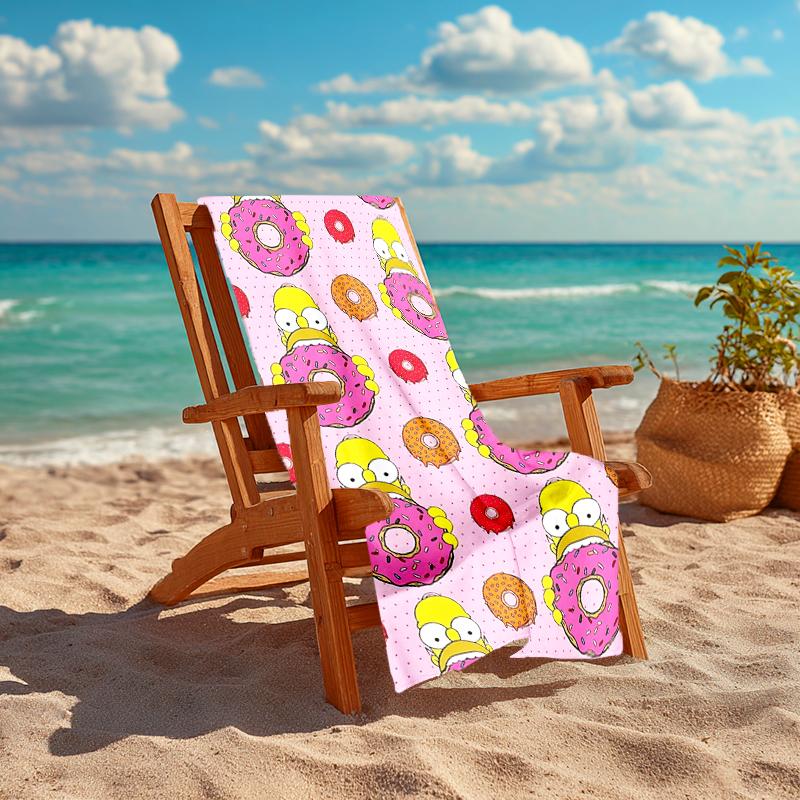 1Pc Simpsons Donut Beach Towel, Quick Dry, Multi-Use for Beach Pool Gym Yoga Home Travel, Christmas, Halloween, Xmas Gift S903