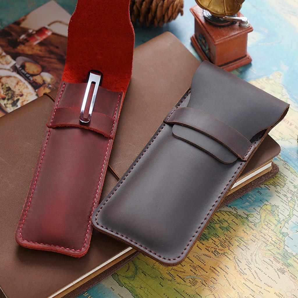 Premium Leather Pen Holder Pencil Case Retro Genuine Cowhide Pen Bag Pencil Pouch Durable Sleek Leather Single Pen Sleeve