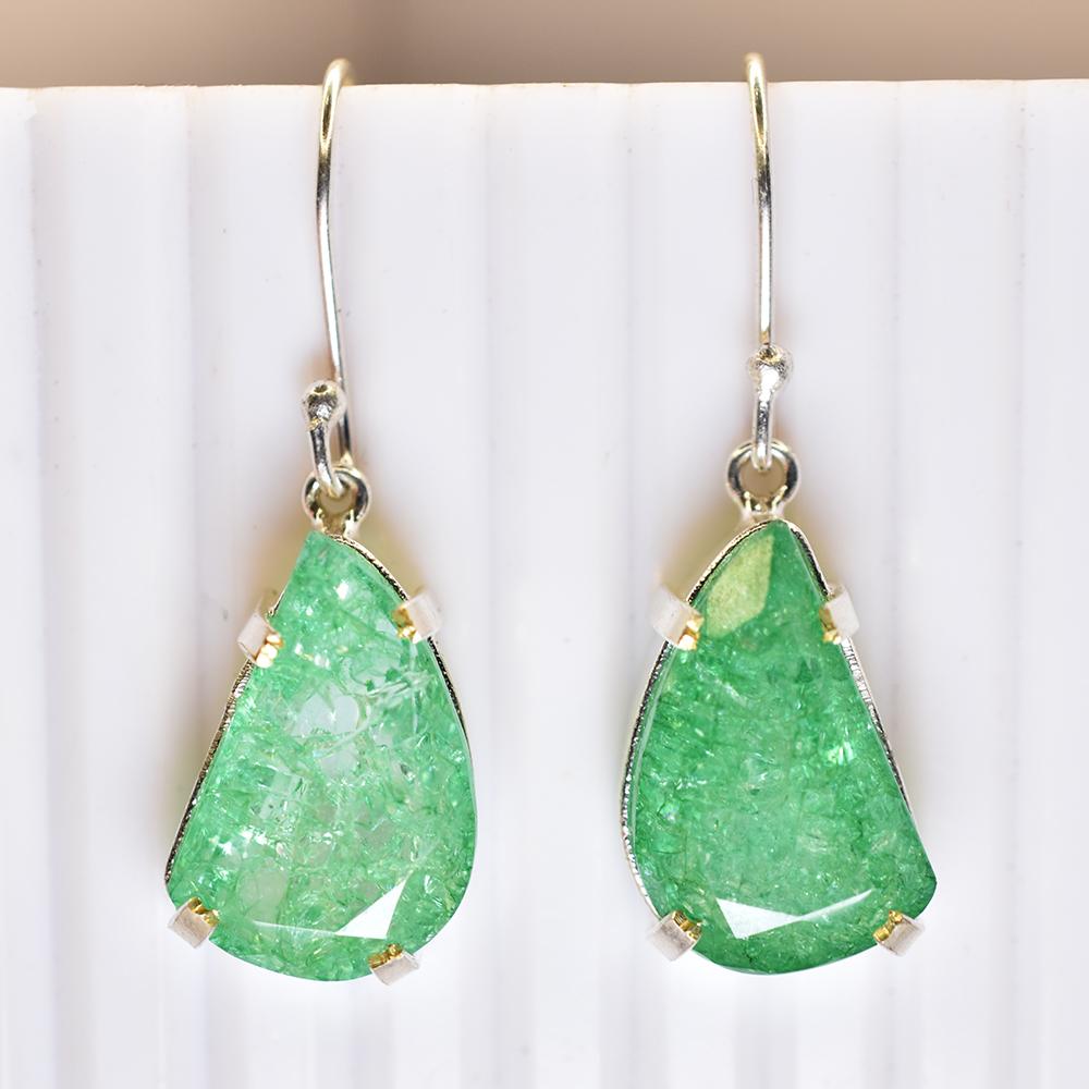 CERTIFIED Fancy Natural Green Emerald 925 Sterling Silver Stone 68 Ct Earring MY.ER-37-NS