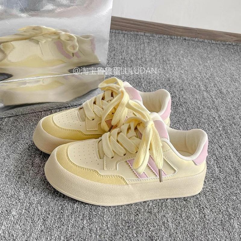 

thick-soled candy color little white shoes women s spring new color matching single shoes campus versatile board shoes 35 жёлтый