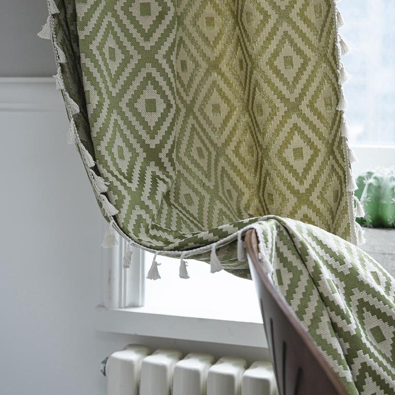 Home Cotton Linen Striped Embroider Semi-blackout Curtain with Fringe Rod Pocket Valance Suitable for Dining Room Living Room