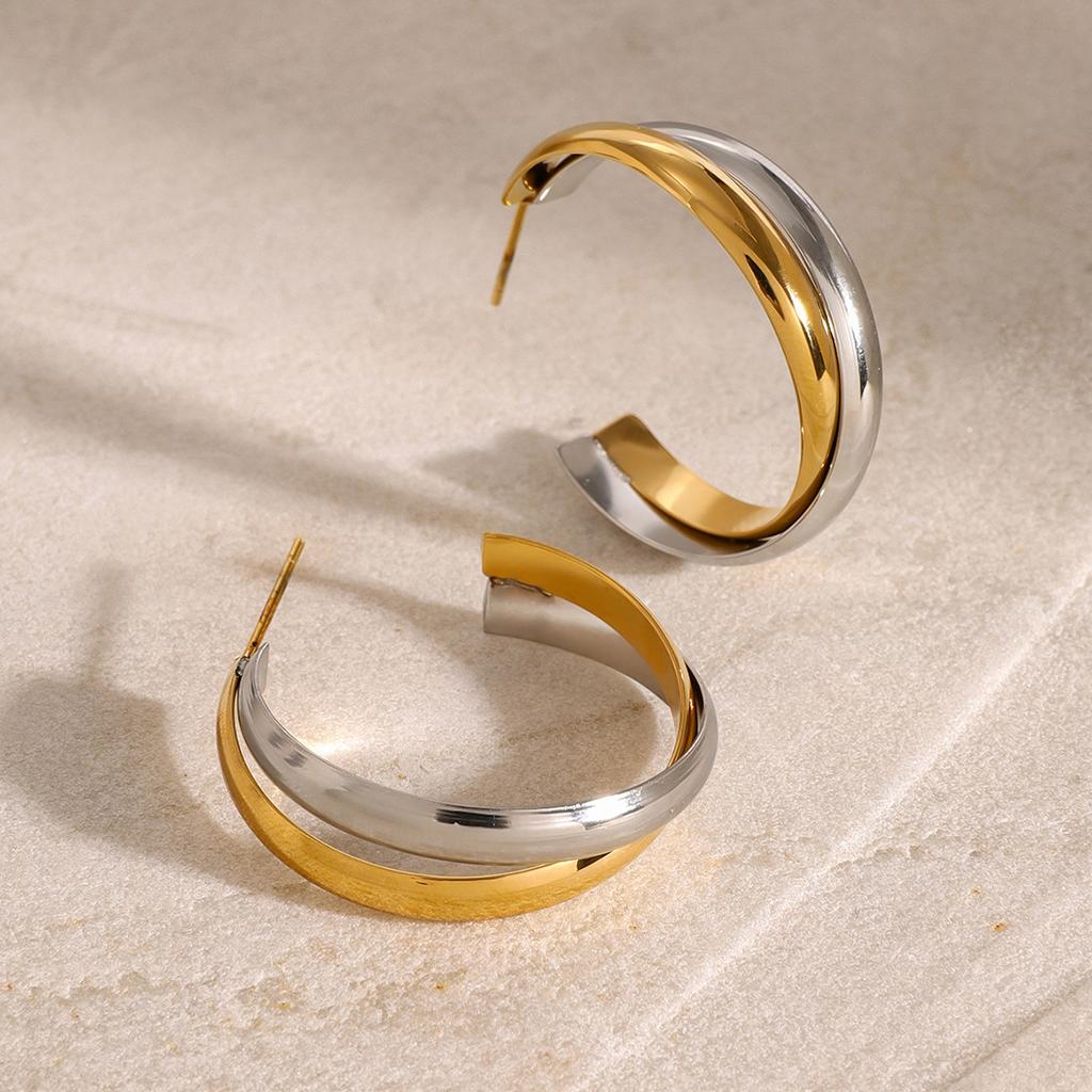 Yori Stainless Steel Metal Smooth Temperament Stud Earrings Gold Silver Color Temperament Personalized Versatile Jewelry