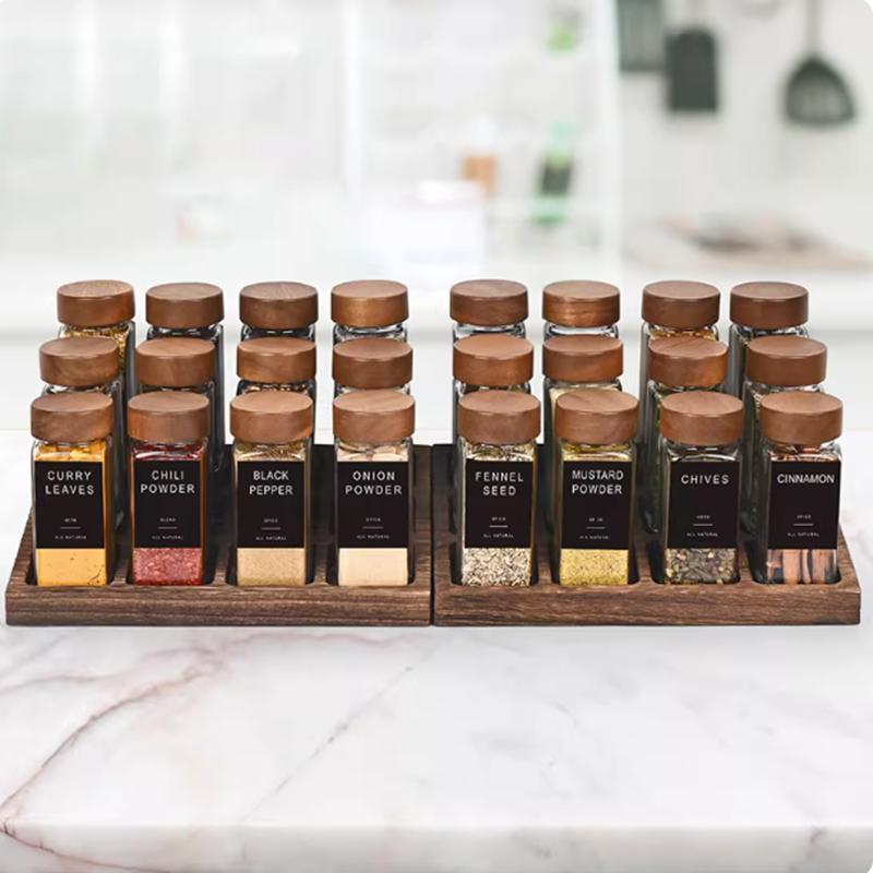 Transparent Glass Seasoning Bottle Set, Wooden Lid, Salt Bottle, Spice Container, Salt and Pepper Bottle, Kitchen Seasoning Box
