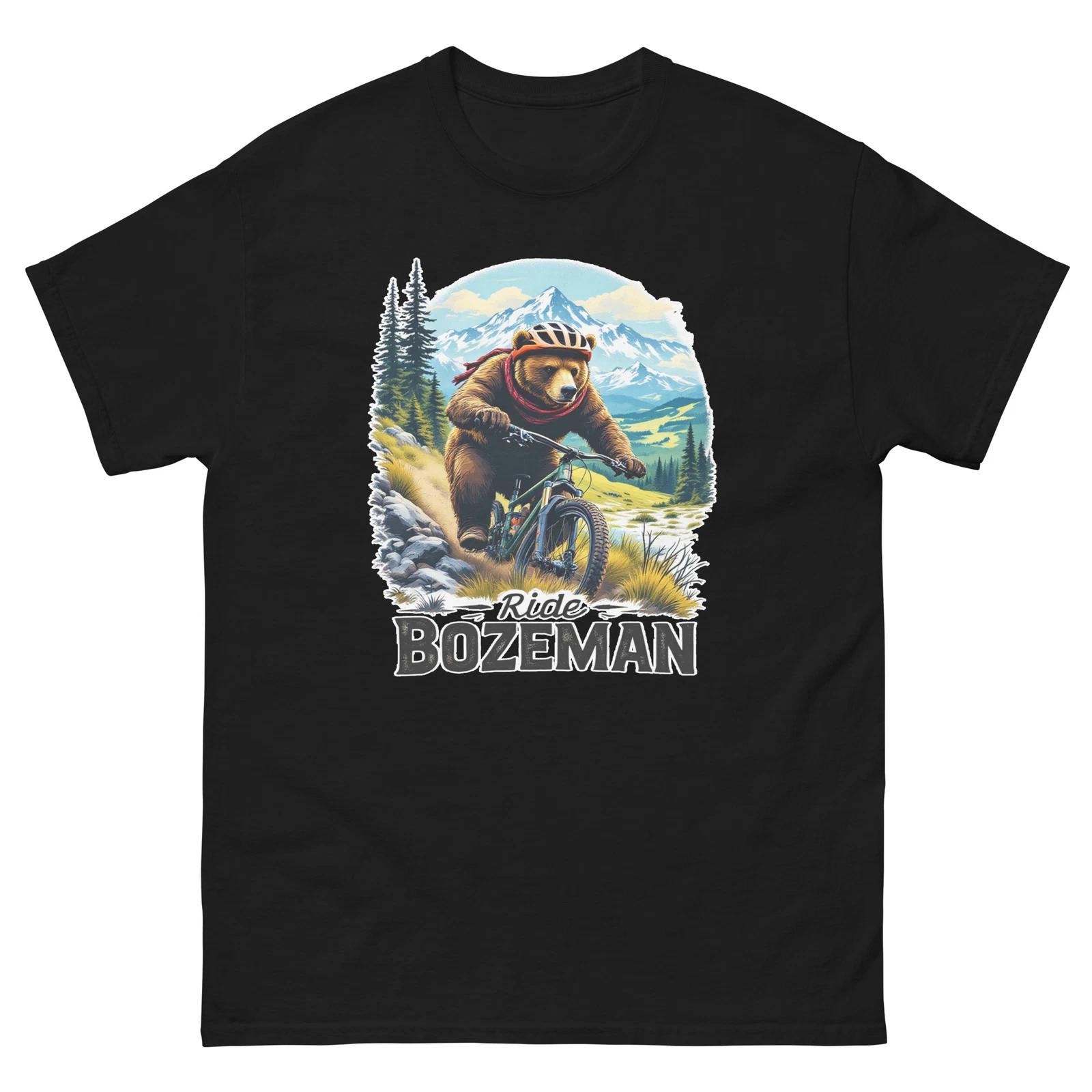 Ride Bozeman Bear Fun USA Bike Cycling Animal T-Shirt S