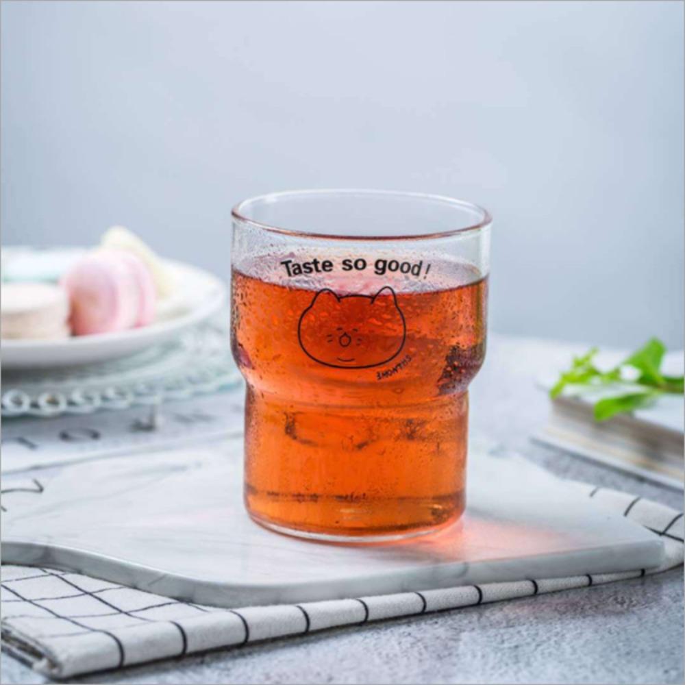 Bamboo cup High borosilicate glass Cold and hot microwave oven cup Cute cartoon juice cup Milk cup