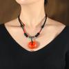 Ethnic Style Imitation Old Beeswax Short Necklace Safety Buckle Pendant Women's Collarbone Chain Retro Woven Pendant Cotton and Linen Accessories