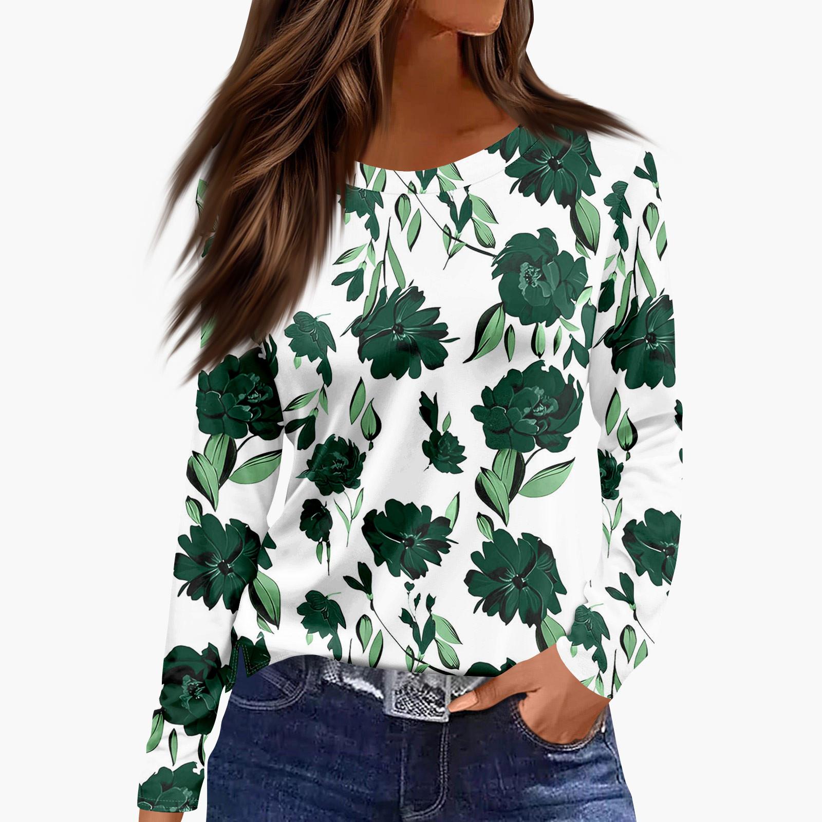 

Женские футболки Повседневная женская футболка с круглым вырезом и цветочным принтом с длинным рукавом Camiseta Mujer Женский топ 8XL