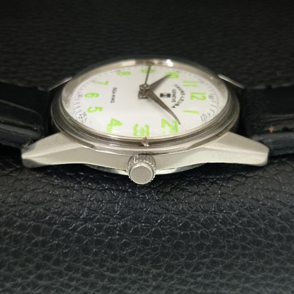 HAND-WINDING VINTAGE FAVRE LEUBA 101 SEA KING SWISS MENS WHITE WATCH a703011-1