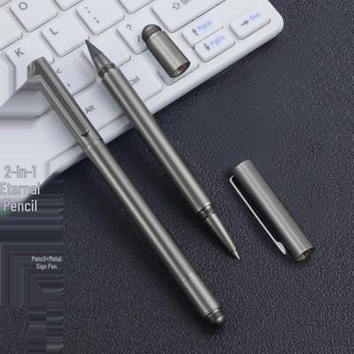 Penna Metallico Firma 2-in-1 Disponibile: Matita Senza Inchiostro Eterna & Penna a Base d'Acqua – Non Serve Temperare