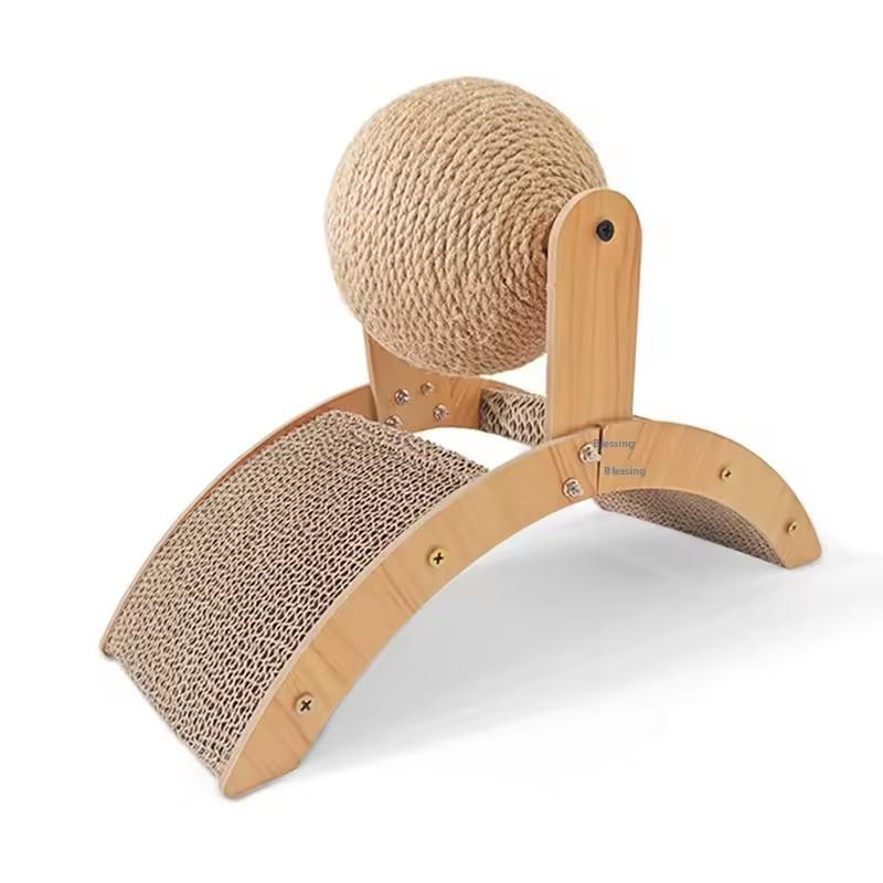 2 In 1 Cat Scratching Ball Wooden Cat Scratcher Sisal Scratch Board Wear-Resistant Grinding Paw Toy Solid Wood Scraper for Cats