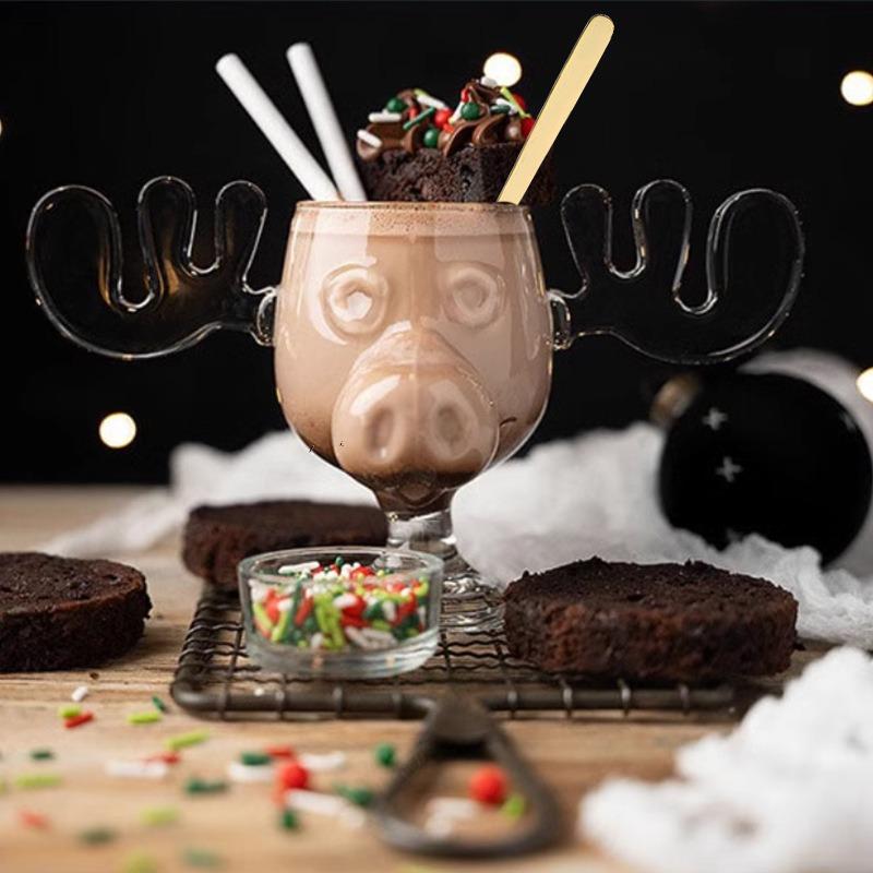 

Creative Christmas Series Elk Cup Glass Antlers Cup Wine Cup Christmas Gift 301-400ml