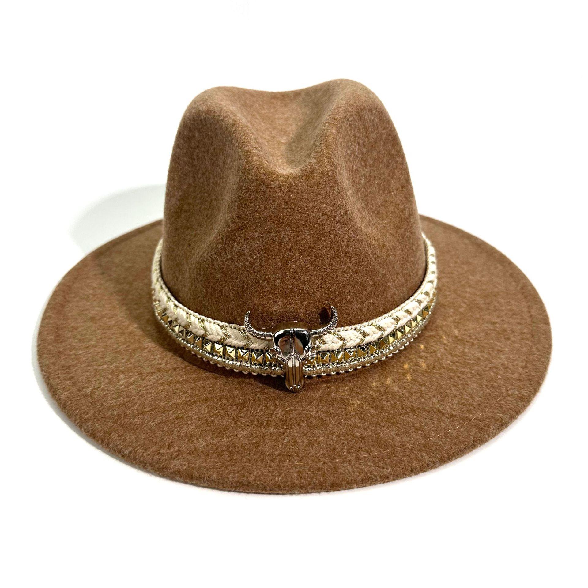 Западная ковбойская шляпа Джазовая шляпа Сезонная Мужская и женская Ретро Цилиндр M（56-58cm）