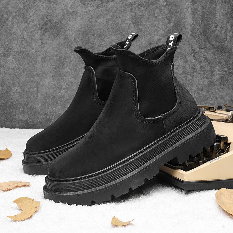 Men's Plus Velvet Warm Chelsea Boots - Korean Style High Top for Autumn/Winter