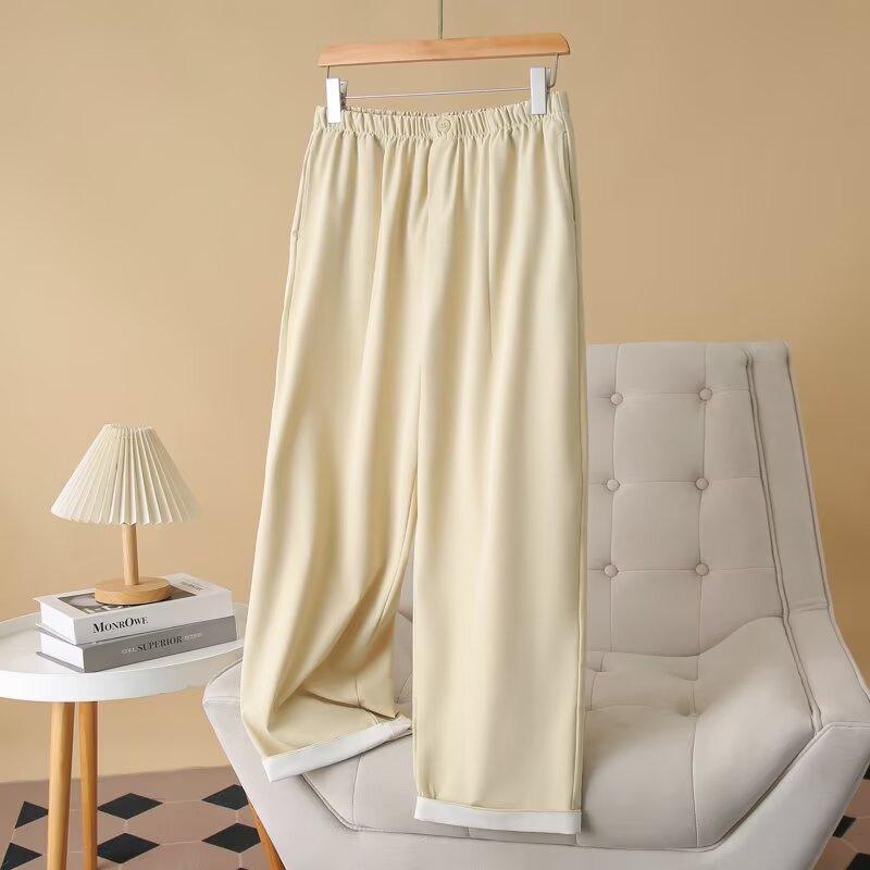 

2025 Summer High Waist Plus Size Slimming Harem Pants for Women with Rolled Hem 3XL светло-желтого