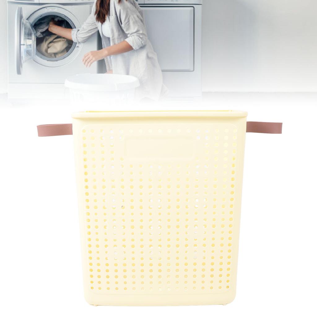 Slim Laundry Basket Foldable Space Saving Sturdy PP Plastic Narrow Clothes Hamper for Bathroom Corner Crm White