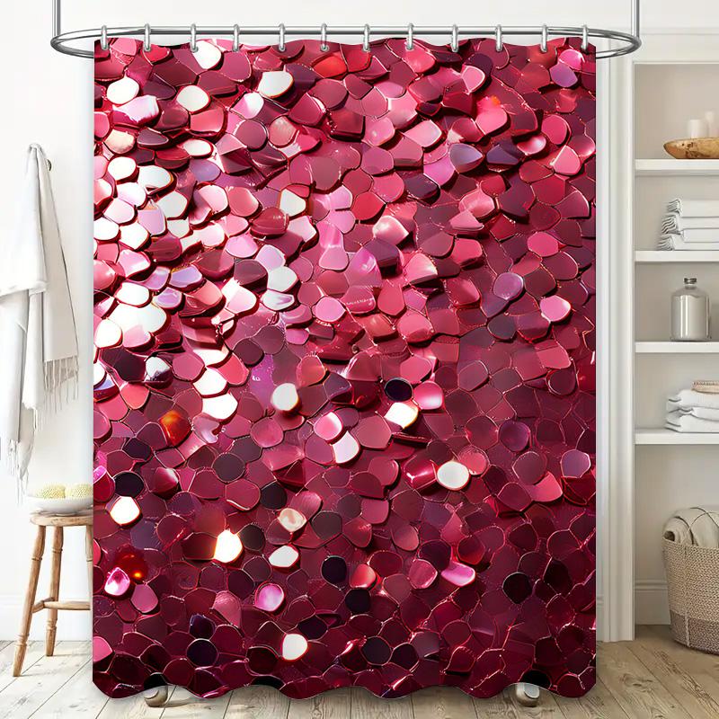 Sequins Shower Curtain Pink Bathroom Decoration Waterproof Decorations for Bathtub, Spa or Pool Area Red White Shimmering Patter