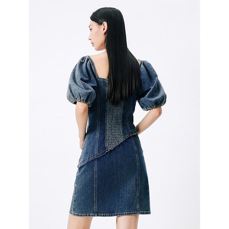 Peacebird Women's Square Neck Washed Denim Mini Dress