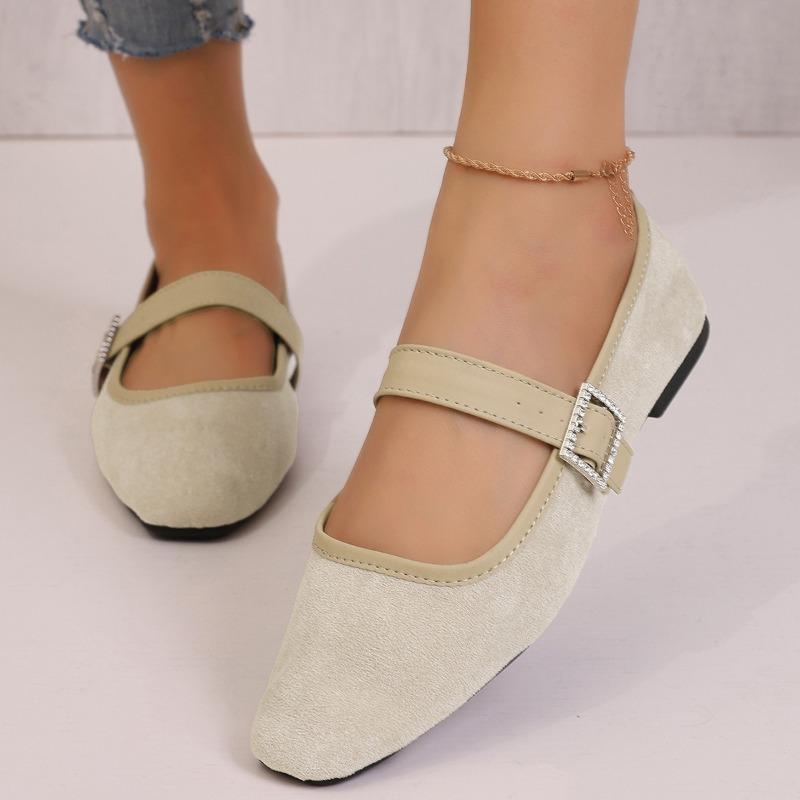 Women's Retro Suede Elegant Square Toe Pumps Flat Heel Single Shoes Women's Fall One Line Strap Low Heel Mary Jane Shoes