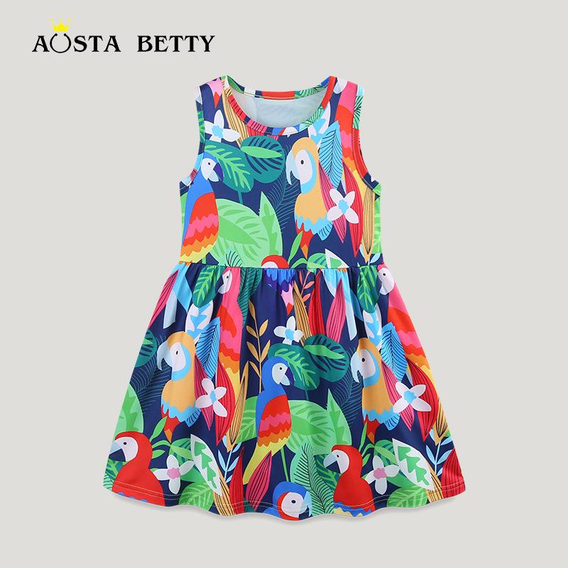 Rochie de Prințesă Florală în Stil European și American pentru Fete - Mânecă Scurtă, Gât Rotund, Modă de Vară